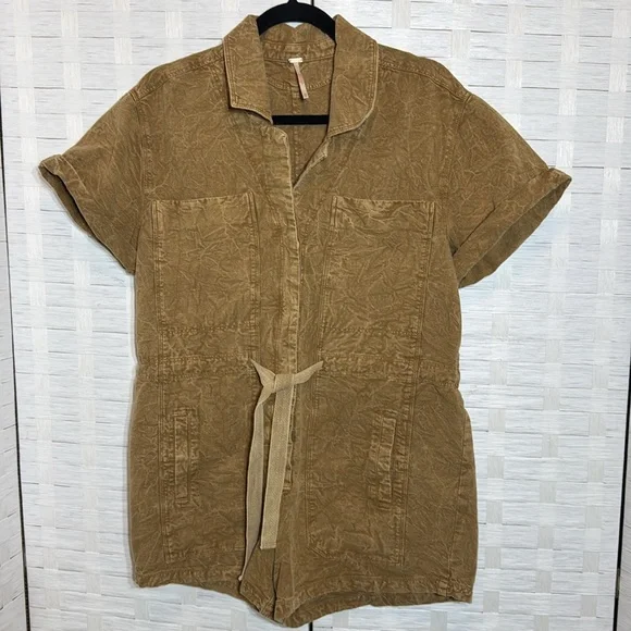 Free People Rhodes Chino Button Down Coverall with Front/Back Pockets Size XS - Picture 2 of 12